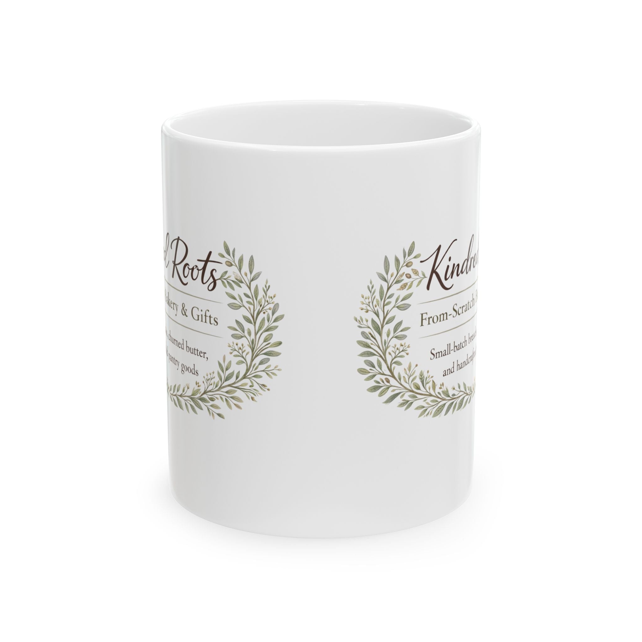 Kindred Roots Bakery Ceramic Mug — Rustic Farmhouse Coffee Cup (11oz & 15oz)