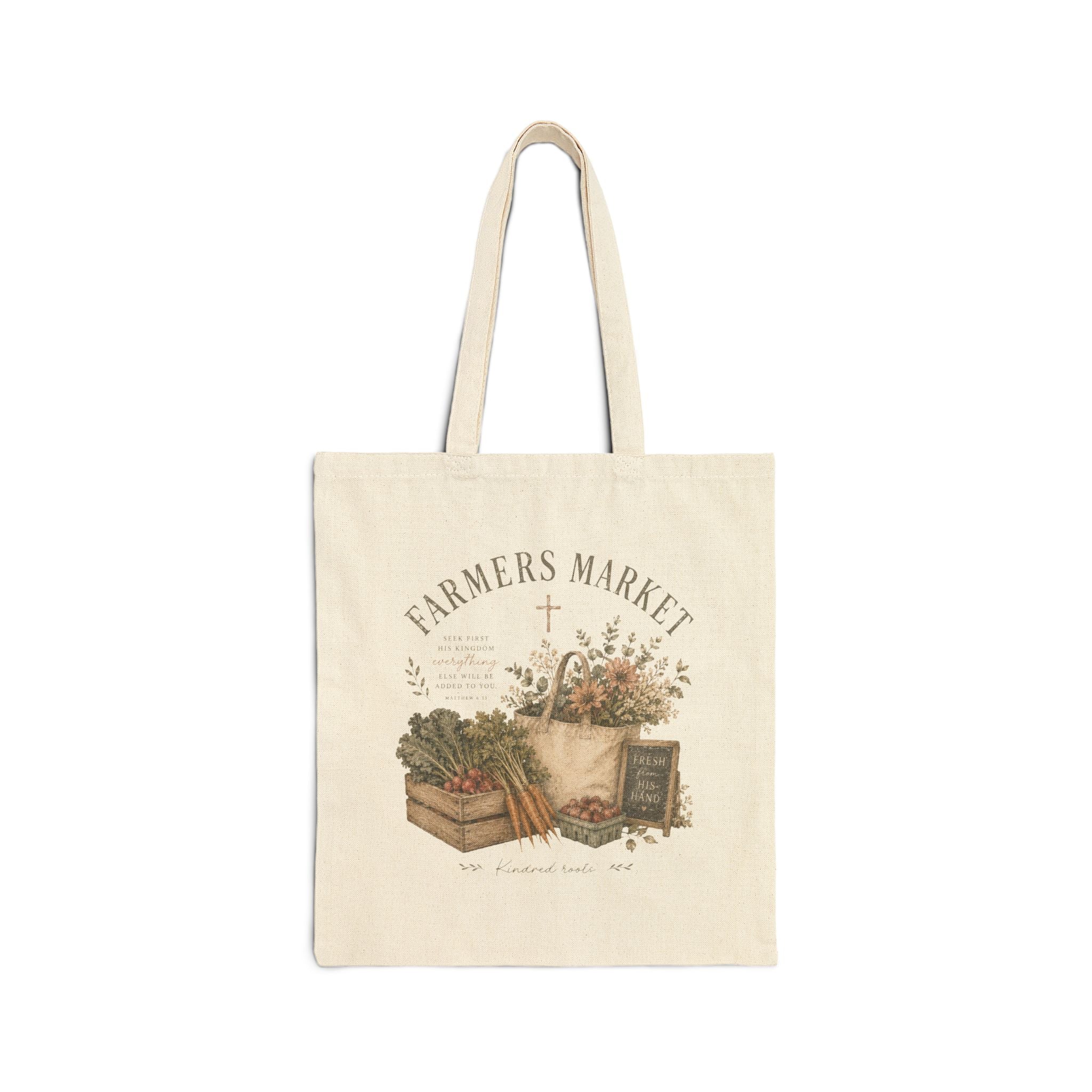 Farmers Market Cotton Tote — "Kindred Roots" Vintage Floral Grocery Bag