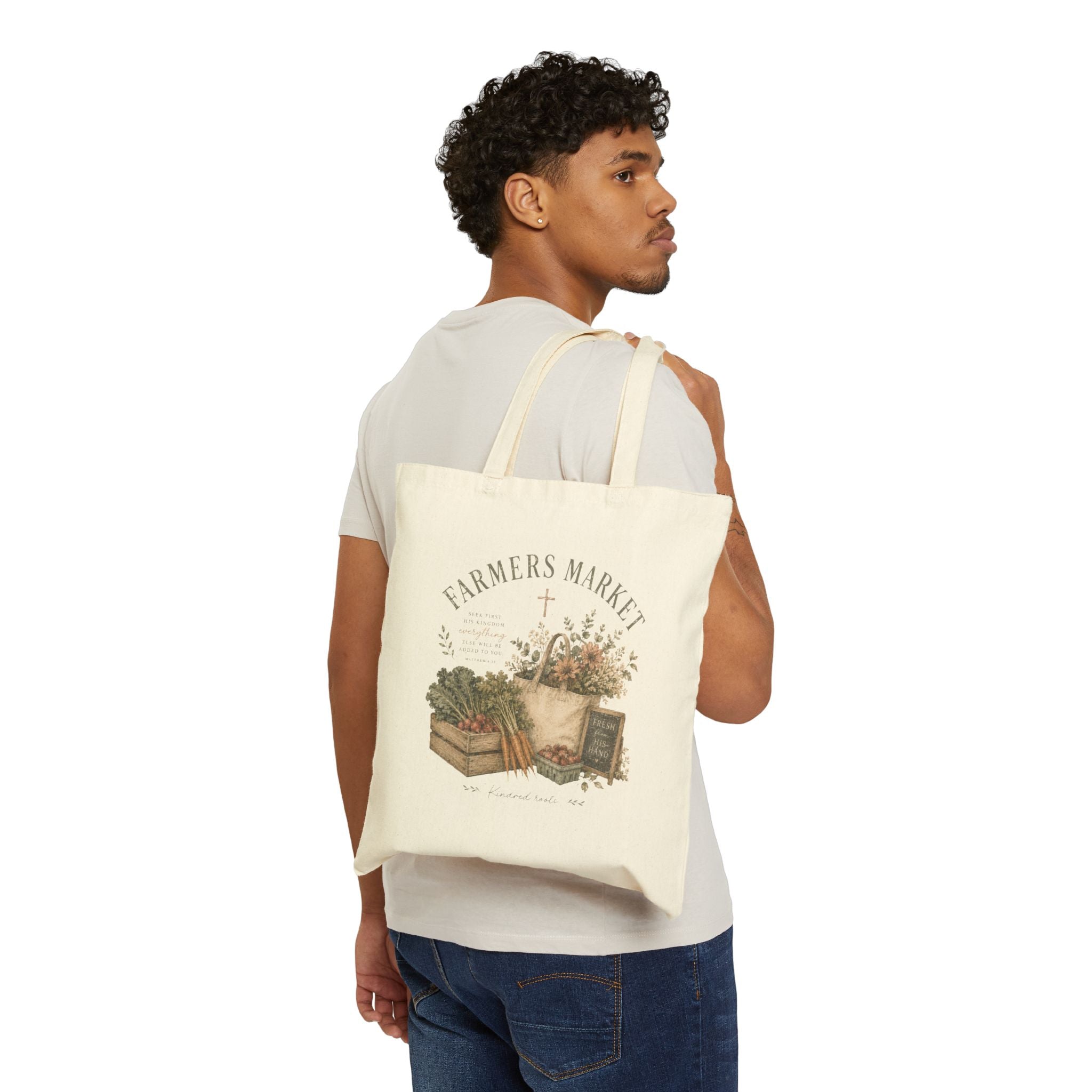 Farmers Market Cotton Tote — "Kindred Roots" Vintage Floral Grocery Bag