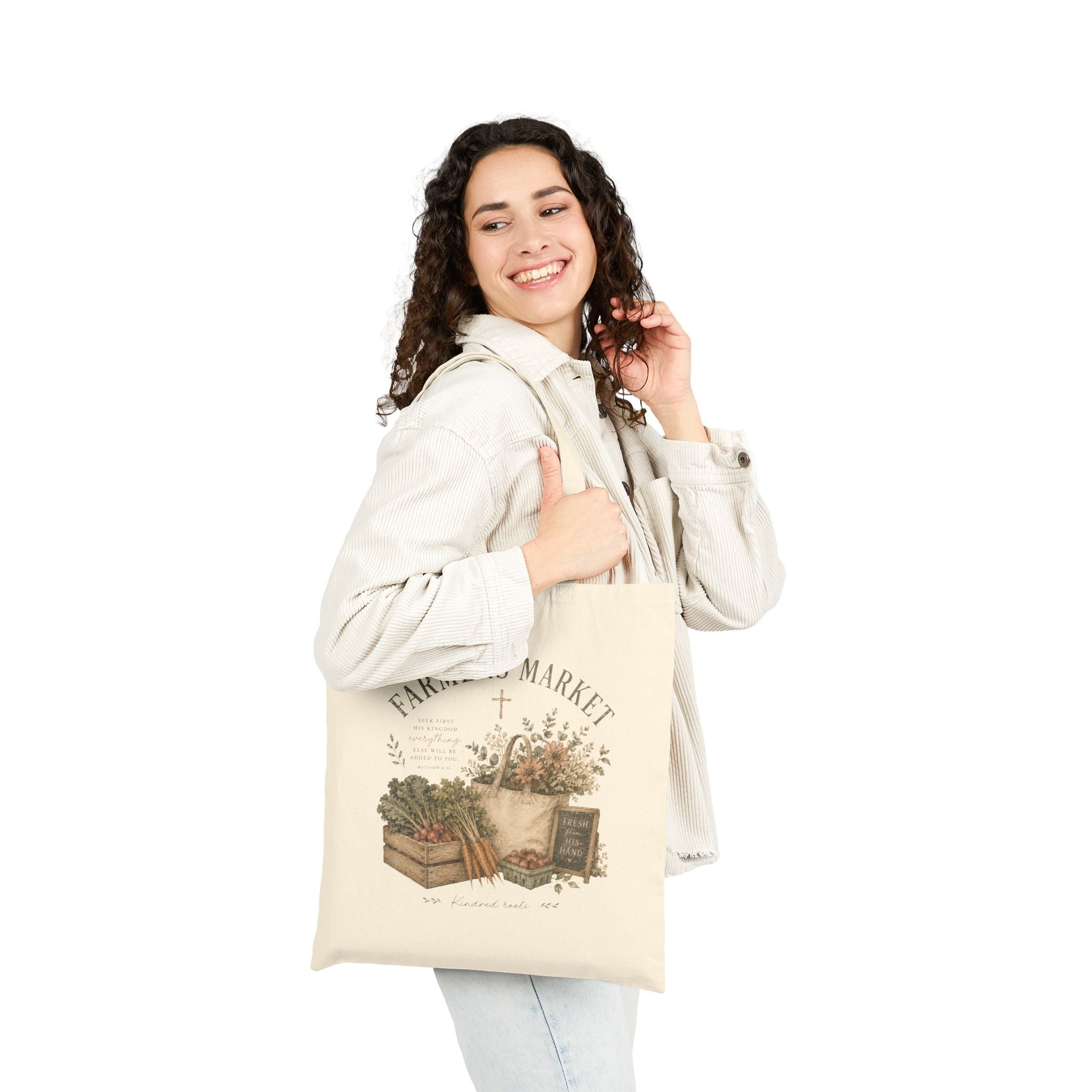 Farmers Market Cotton Tote — "Kindred Roots" Vintage Floral Grocery Bag